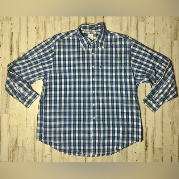 Brooks Brothers Madison Fit  Stretch Button Down Shirt Mens XL Plaid Blue - Picture 1 of 13